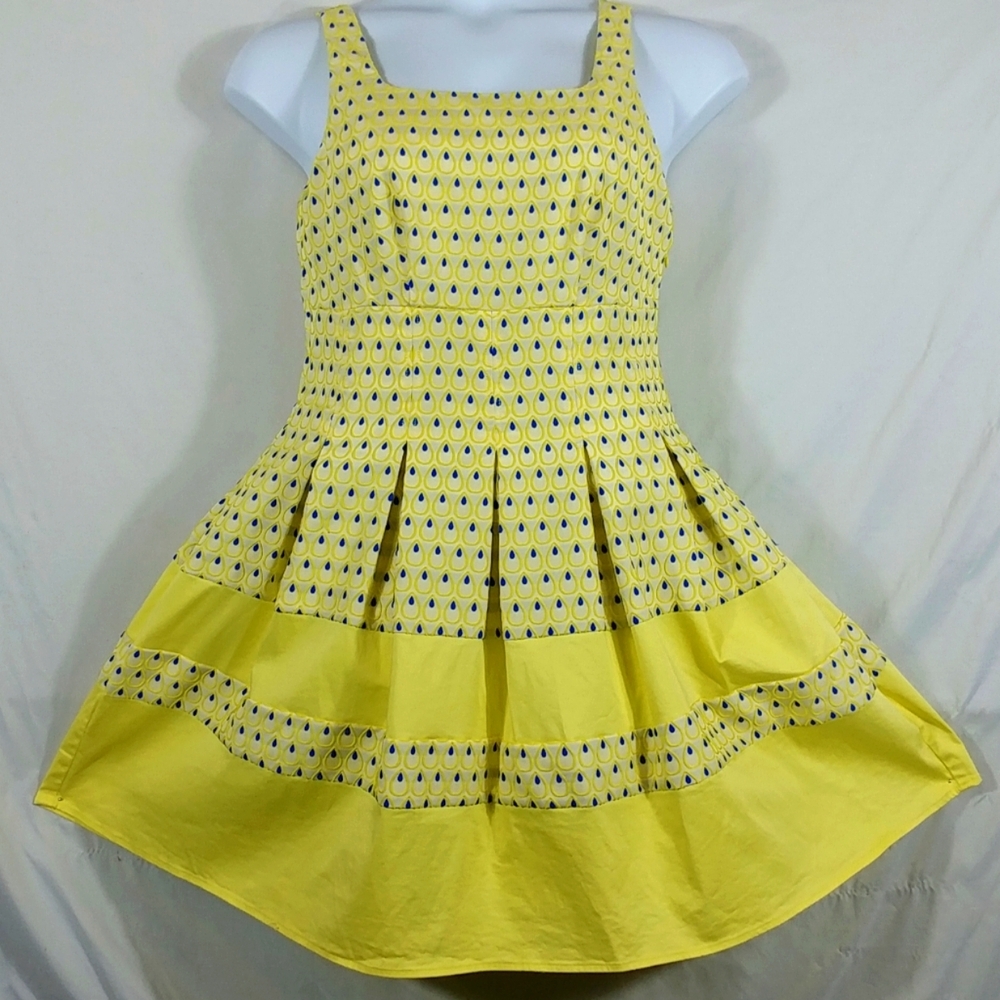 Darling Dress Women's Yellow Sleeveless Fit & Flare Pleated Summer Mini Size L